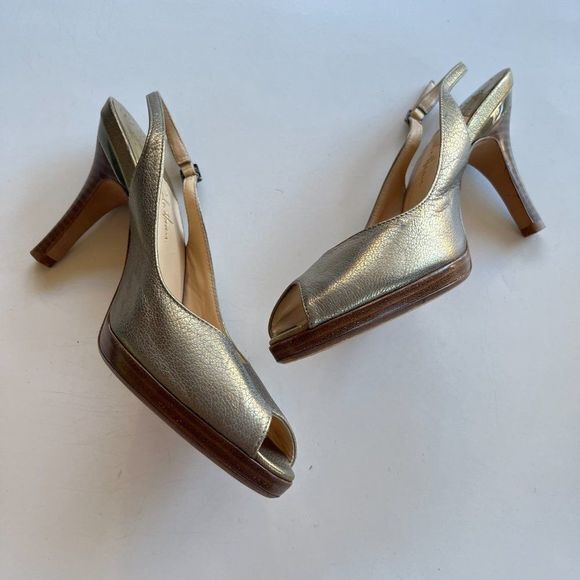 Cole Haan x Nike Air Slingback Pumps Open Peep-toes Size 9B Metallic Gold Sandal - Picture 4 of 8